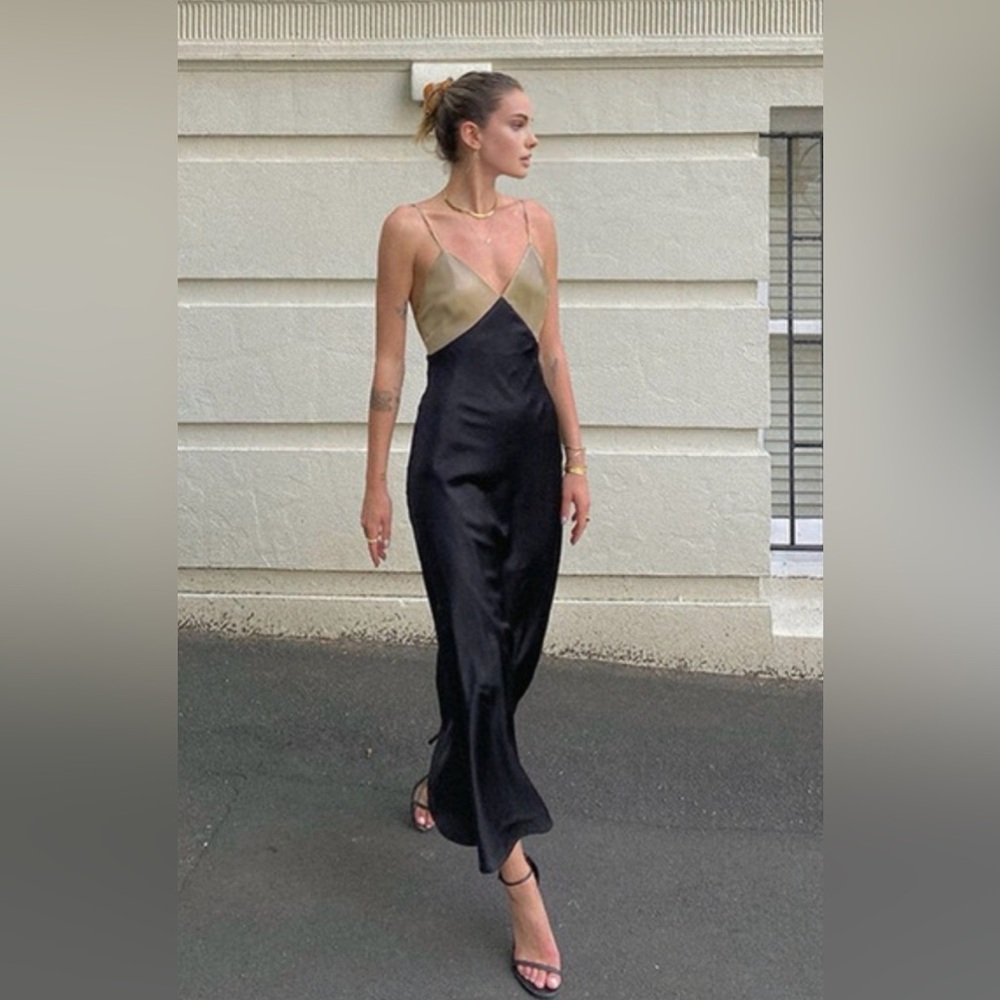 Elegant Black and Tan Maxi Dress